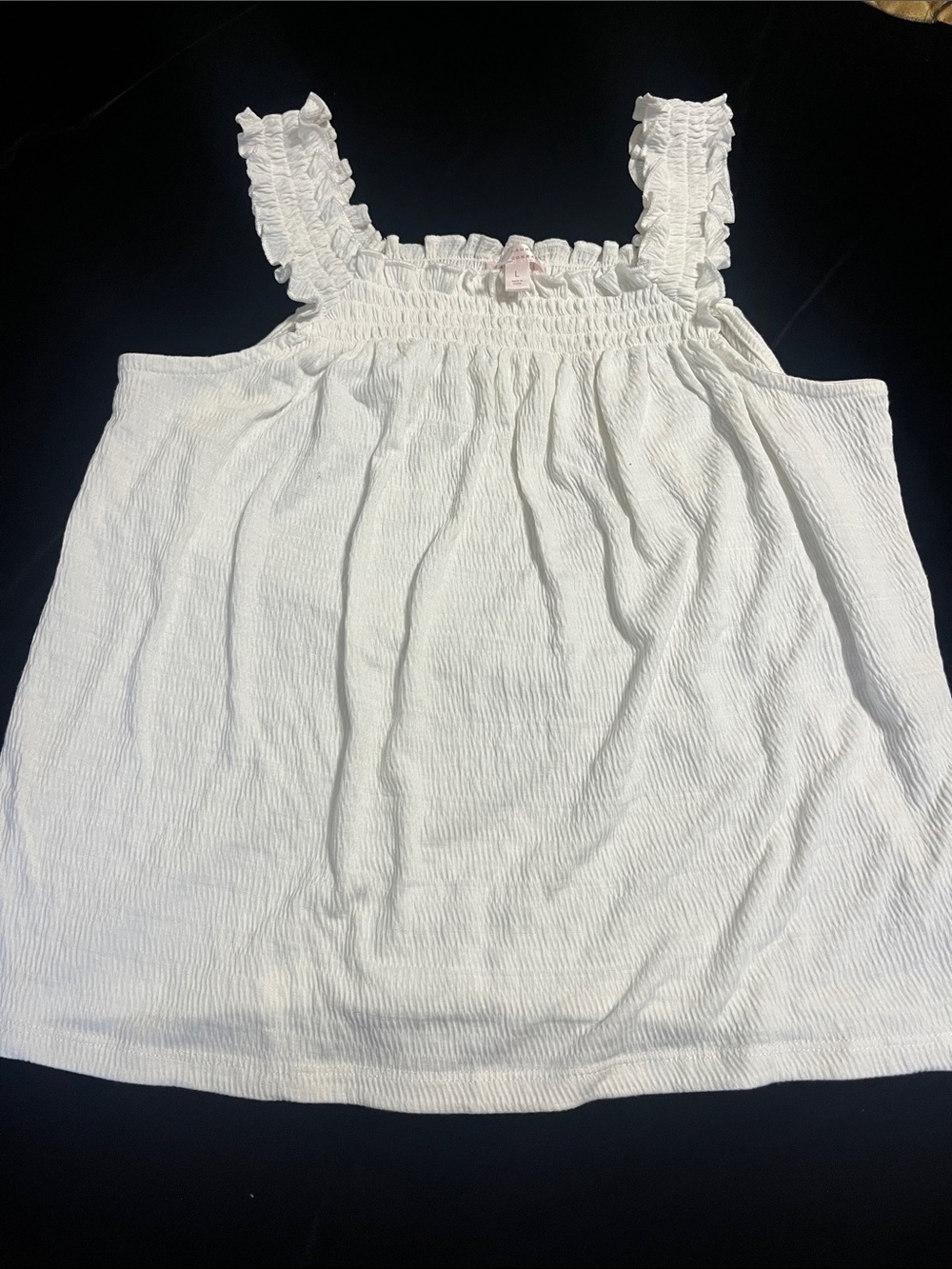 LC Lauren Conrad White Smocked Ruffle Strap Tank